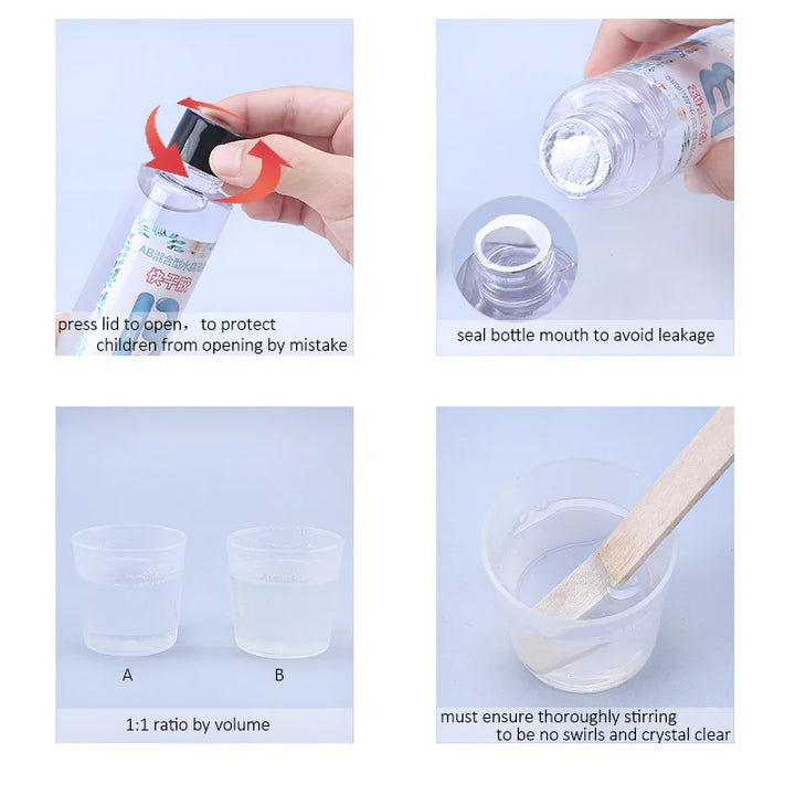 1:1 AB Resin Epoxy High Adhesive Crystal Glue Kit Transparent Hardener for DIY Art Resin Mold Casting Jewelry Making Supplies