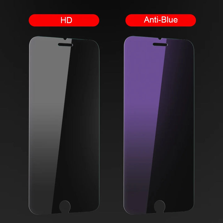 For iPhone XR X XS 11 12 Pro Max Anti Blue Ray Light 9H Tempered Glass Screen Protector for iPhone 6 6s 7 8 Plus 5 5s SE 2020