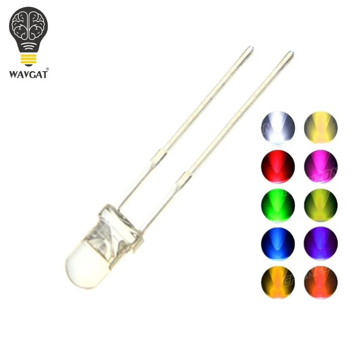 100PCS 5MM LED Diode Kit 3V DIY Set Light Emitting Warm White Green Red Blue Yellow Orange Purple UV Pink Ultra Bright 20mA