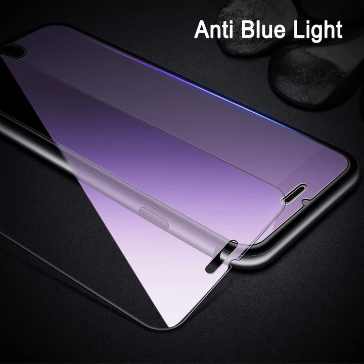 For iPhone XR X XS 11 12 Pro Max Anti Blue Ray Light 9H Tempered Glass Screen Protector for iPhone 6 6s 7 8 Plus 5 5s SE 2020