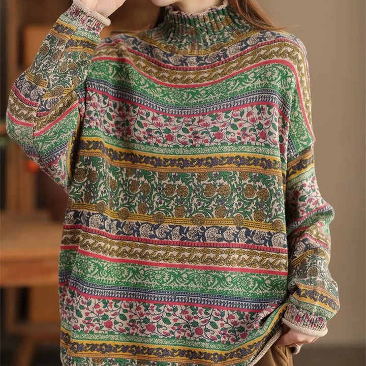 23Women Knit Sweaters Autumn Winter Mori Girl Style Print Turtleneck Collar Loose Female Tide Cotton Pullovers Wild