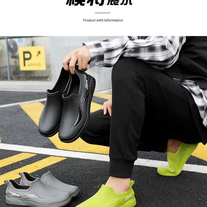 2024， New Fashionable Velvet Warm Rain Boots for Men, Waterproof, Non-slip, Wear-resistant, Short-tube Kitchen Work Rubber Shoes