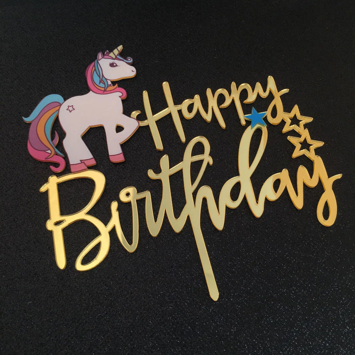 Unicorn Cake Topper with Rainbow Clouds Stars for Kids Happy Birthday Cake Decorations Girl's 16th Party Supplies Adult Gifts