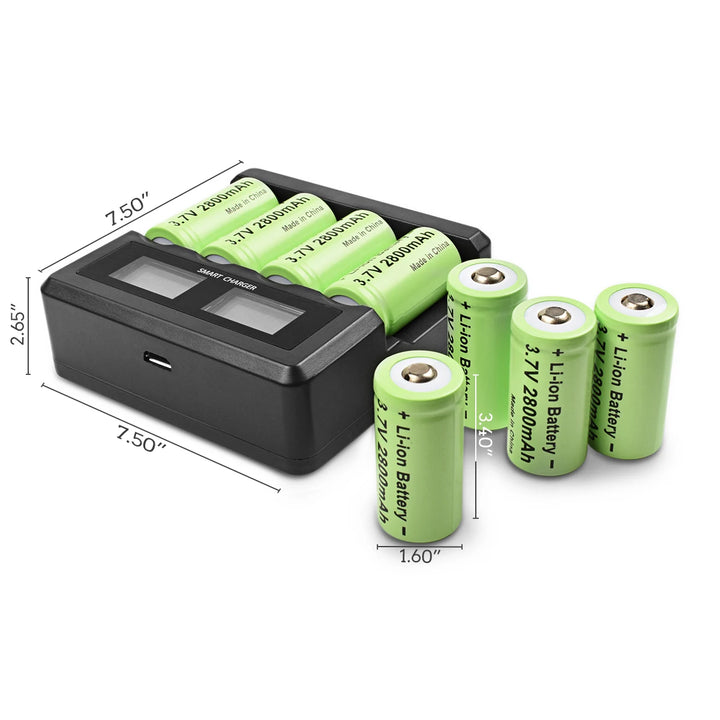 2800mAh 16340 Battery 3.7V Rechargeable Battery 4Pcs CR123A Battery For Security Camera Flashlight Battery With LCD Charger