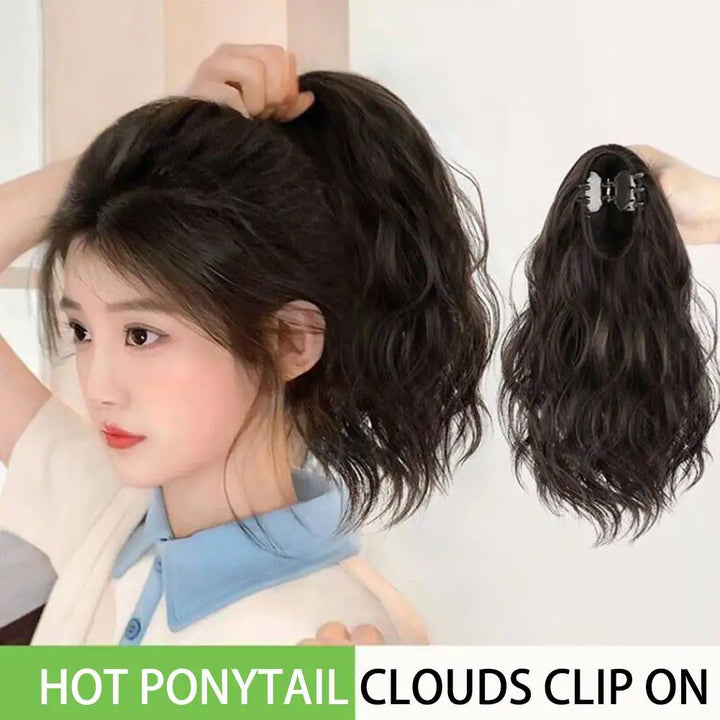 Women's Wig Grab Clip Synthetic Clip Style Hair Extension Low Ponytail Short Curly Hair Extension Natural Curly Hair Ponytail