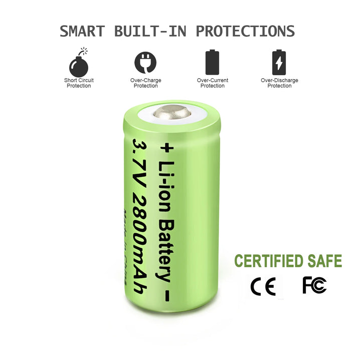 2800mAh 16340 Battery 3.7V Rechargeable Battery 4Pcs CR123A Battery For Security Camera Flashlight Battery With LCD Charger