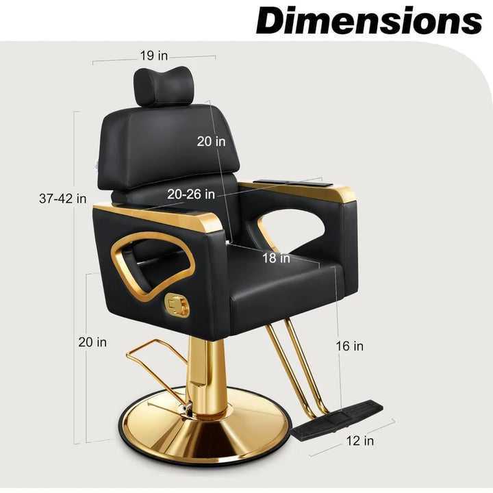 Comfortable Reclining Salon Chair with Removable Headrest, Heavy-Duty White and Gold Barber Chair with Durable Steel Frame Chair