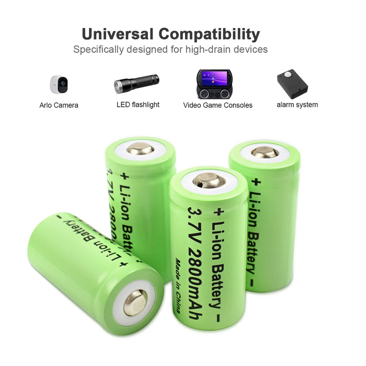 2800mAh 16340 Battery 3.7V Rechargeable Battery 4Pcs CR123A Battery For Security Camera Flashlight Battery With LCD Charger