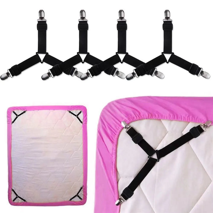 Triangle Bed Sheet Holders Fitted Sheet Clips 4Pcs Adjustable Sheet Suspenders Mattress Gripper Clips for Bed Mattress Cover