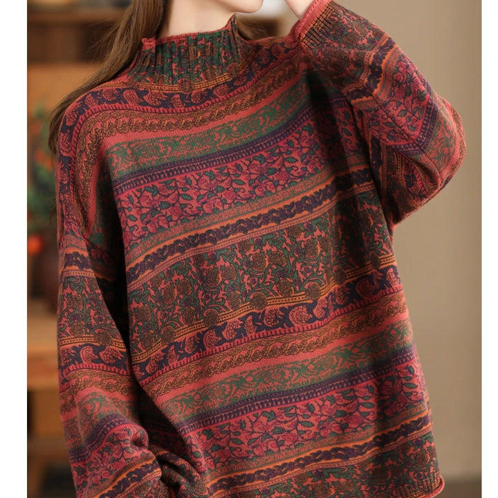 23Women Knit Sweaters Autumn Winter Mori Girl Style Print Turtleneck Collar Loose Female Tide Cotton Pullovers Wild