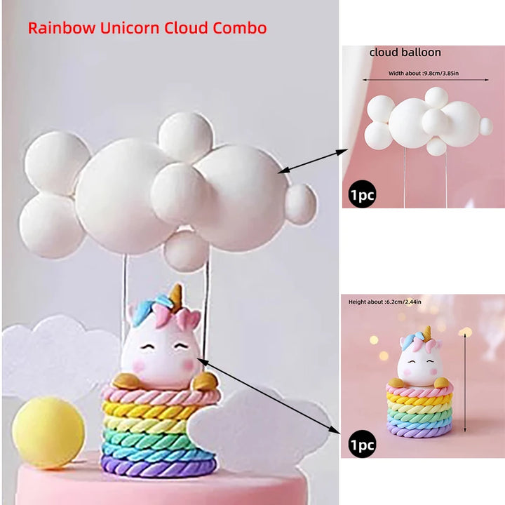 Unicorn Cake Topper with Rainbow Clouds Stars for Kids Happy Birthday Cake Decorations Girl's 16th Party Supplies Adult Gifts