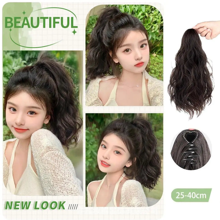 Women's Wig Grab Clip Synthetic Clip Style Hair Extension Low Ponytail Short Curly Hair Extension Natural Curly Hair Ponytail