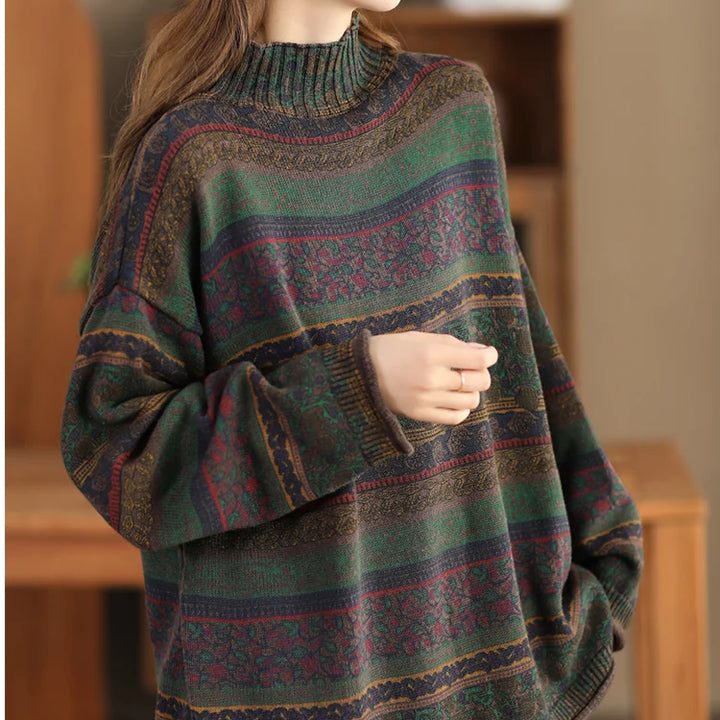 23Women Knit Sweaters Autumn Winter Mori Girl Style Print Turtleneck Collar Loose Female Tide Cotton Pullovers Wild