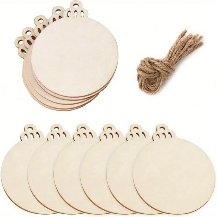 10PCS Unfinished Predrilled Wood Slices Round Blank Discs With Natural Twine For DIY Crafts Christmas tree Party Decor Xmas gift