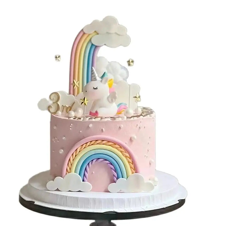 Unicorn Cake Topper with Rainbow Clouds Stars for Kids Happy Birthday Cake Decorations Girl's 16th Party Supplies Adult Gifts