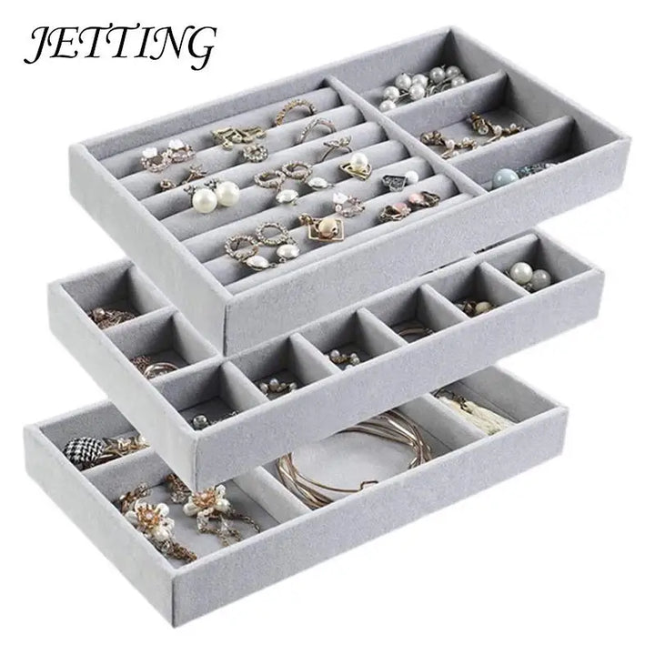 1 Pc Jewelry Foam Tray DIY Inserts Liners Grey/Black Velvet Jewellery Rings Bracelet Watch Showed Case Earrings Hole Tray