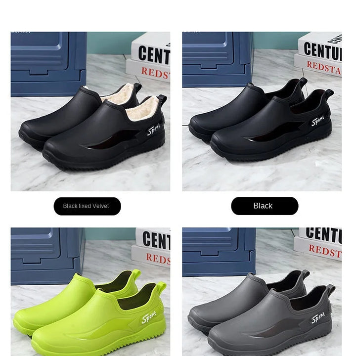 2024， New Fashionable Velvet Warm Rain Boots for Men, Waterproof, Non-slip, Wear-resistant, Short-tube Kitchen Work Rubber Shoes