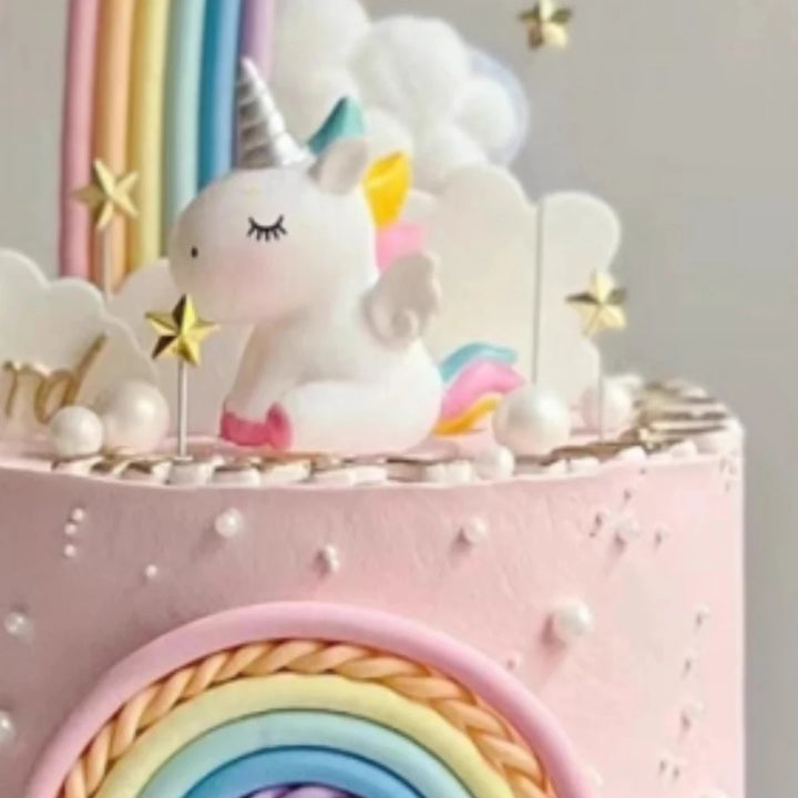 Unicorn Cake Topper with Rainbow Clouds Stars for Kids Happy Birthday Cake Decorations Girl's 16th Party Supplies Adult Gifts